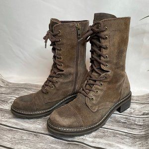 Donald J Pliner Gita Dark Brown Distressed Suede Lace-Up Booties